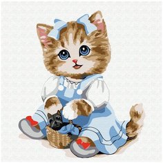 Картина по номерам Molly 20х20 см Кошечка с корзинкой