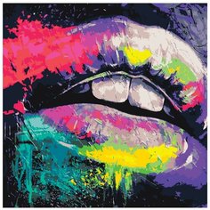 Яркие радужные губы модерн арт Раскраска картина по номерам на холсте FU29 40х40