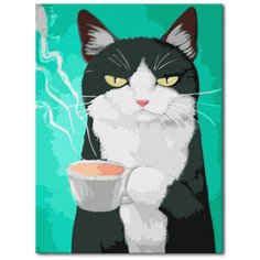 Набор для рисования "Кот и кофе" / Картина по номерам / Раскраска по номерам 30х40 на подрамнике La Karti