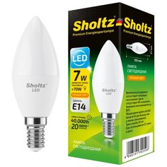 Светодиодная лампа Sholtz свеча 7Вт E14 2700К C37 220-240В пластик