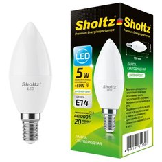 Светодиодная лампа Sholtz свеча 5Вт E14 4200К C37 220-240В пластик
