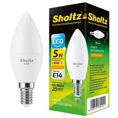 Светодиодная лампа Sholtz свеча 5Вт E14 2700К C37 220-240В пластик
