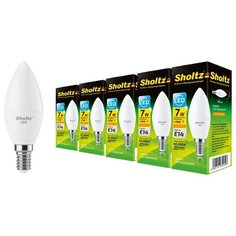 Комплект из 5 светодиодных ламп Sholtz свеча 7Вт E14 2700К C37 220-240В пластик