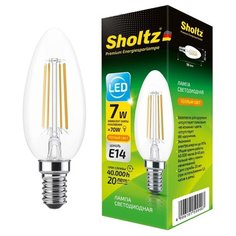 Светодиодная филаментная лампа Sholtz свеча 7Вт E14 2700К C37 220-240В стекло