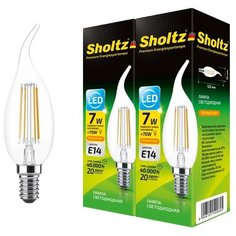 Комплект из 2 светодиодных филаментных ламп Sholtz свеча на ветру 7Вт E14 2700К CA, CW 220-240В стекло