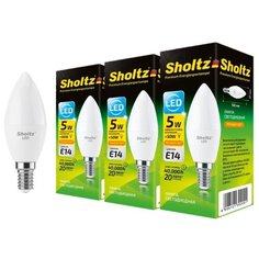 Комплект из 3 светодиодных ламп Sholtz свеча 5Вт E14 2700К C37 220-240В пластик