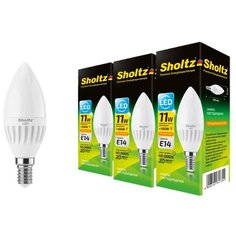 Комплект из 3 светодиодных ламп Sholtz свеча 11Вт E14 2700К C37 220-240В керамика + пластик