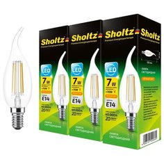 Комплект из 3 светодиодных филаментных ламп Sholtz свеча на ветру 7Вт E14 2700К CA, CW 220-240В стекло