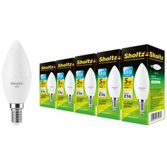 Комплект из 5 светодиодных ламп Sholtz свеча 5Вт E14 4200К C37 220-240В пластик