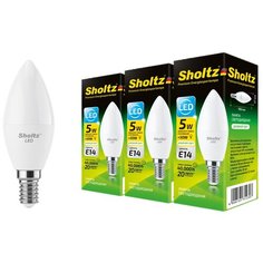 Комплект из 3 светодиодных ламп Sholtz свеча 5Вт E14 4200К C37 220-240В пластик