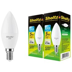 Комплект из 2 светодиодных ламп Sholtz свеча 5Вт E14 4200К C37 220-240В пластик