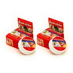 POPHERBS тайская отбеливающая зубная паста от кариеса в круглой упаковке с бамбуковым углем и солью 2 шт*30 г / растительная
