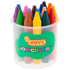 Карандаши восковые JOVI, 16 цветов, круглые, с точилкой, в стакане