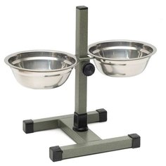 Подставка Пижон разборная с двумя мисками для собак 500 мл серый/зеленый