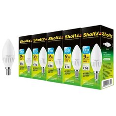 Комплект из 5 светодиодных ламп Sholtz свеча 9Вт E14 4200К C37 175-260В керамика + пластик