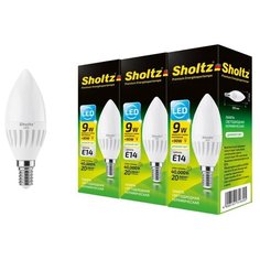 Комплект из 3 светодиодных ламп Sholtz свеча 9Вт E14 4200К C37 175-260В керамика + пластик