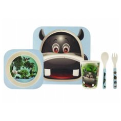 BURRG, Набор бамбуковой эко-посуды для детей, 5 предметов, бегемот