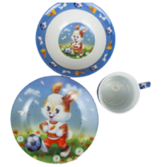 Набор детской посуды, Доляна, Заяц Футболист, 3 предмета