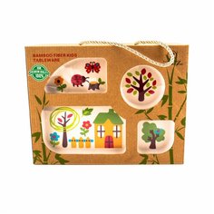 Набор детской посуды NOBVAN "Сад" из бамбукового волокна, 5 предметов.