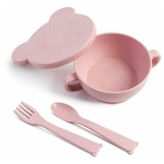 2933РЗLA Набор посуды ЭКО "Bear" (миска с крышкой, ложка и вилка, розовый) Little Angel