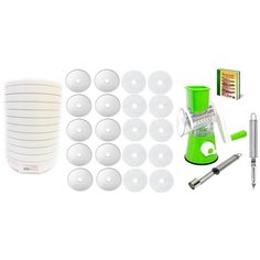 Сушилка Волтера 1000 ЛЮКС с таймером, комплект - 10 уровней, 10 сплошных и 10 сетчатых поддонов, фрукто-овощерезка, нож-яблокорезка, овощечистка, книга рецептов