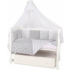 Борт в кроватку 12 предметов (12 подушек-бортиков) AmaroBaby ROYAL BABY (бязь, серый)