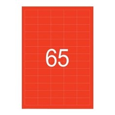 Этикетка самоклеящаяся 38х21,2 мм, 65 этикеток, неово-красная, 65 г/м2, 50 листов, STAFF, 128845 128845