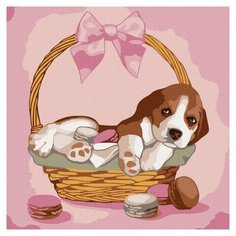 Картина по номерам Molly 20х20 см Щенок в корзинке