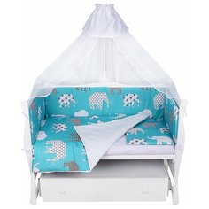 Комплект в кроватку 4 предмета (бортики на молнии) AmaroBaby СЛОНИКИ (бязь, изумруд)