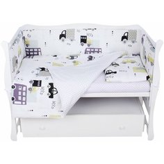 Комплект в кроватку 4 предмета (бортики на молнии) AmaroBaby ГОРОД (бязь, белый)