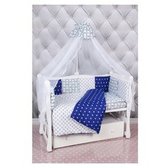 Комплект в кроватку 18 предметов (6+12 бортиков) AmaroBaby БРИЗ Premium (бязь, синий/белый)