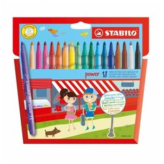 Фломастеры STABILO Power смываемые, 18 цветов, усиленный наконечник
