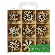 Декор из дерева. Натуральный, НАБОР №37 "НОВОГОДНЯЯ ФАНТАЗИЯ-3" В ДЕРЕВЯННОМ ОРГАНАЙЗЕРЕ Hobby Time