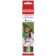 Пифагор Карандаши цветные Бабочки, 6 цветов (181350)