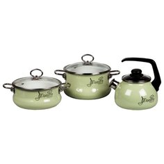 Набор посуды СтальЭмаль 8DT185S 6 пр. белоснежный/салатный "Maestro"