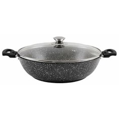 Сотейник Kukmara Мраморная 308а, 30 см, с крышкой, съемная ручка, темный мрамор