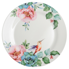 Доляна Тарелка обеденная Пташка 25,3 см белый/зеленый/розовый/голубой