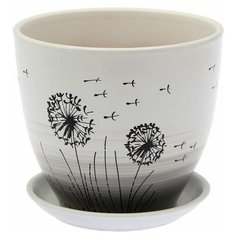 Горшок Художественная керамика Одуванчик с подставкой белый/черный