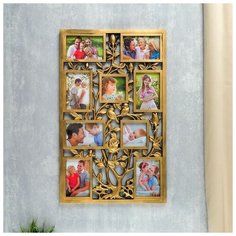 Фоторамка-коллаж Yiwu Youda Import and Export Птицы на розовом кусте на 9 фото 10х10, 10х15 см золотистый