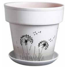 Горшок Художественная керамика Одуванчик с подставкой белый/черный