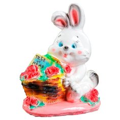 Копилка Хорошие сувениры Кролик с корзиной, гипс 12х19х23 см белый/розовый