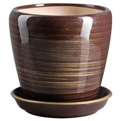 Горшок Ориана с поддоном Грация Глянец 16 х 16 см шоколад-золото