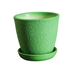 Горшок Керамика ручной работы с поддоном Глория шелк 11 х 10,5 см зелeный
