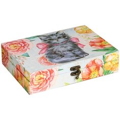 Шкатулка дерево "Котёнок с бантом" 5,5х24х17 см 3295523 Сима ленд