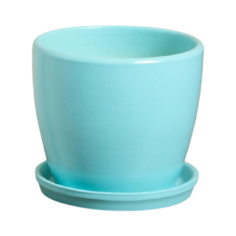 Горшок Керамика ручной работы с поддоном Осень глянец 13 х 12 см бирюза