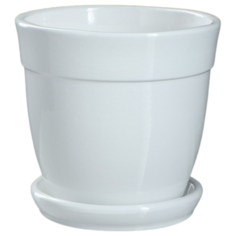 Горшок Керамика ручной работы с поддоном Глория глазурь 18 х 18 см белый