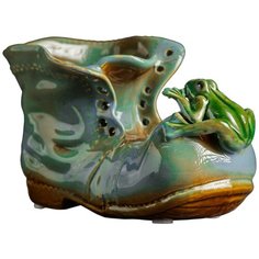 Кашпо Take It Easy Ботинок с лягушкой 13 х 8 х 10 см синий/зеленый