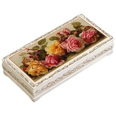 Шкатулка - купюрница «Розы», белая, 8,5×17 см, лаковая миниатюра 3696412 Сима ленд