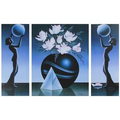 Картина модульная на подрамнике "Розы, круглая ваза" ( 2-19х50см; 1-40х50) 88х50см 3004116 Сима ленд