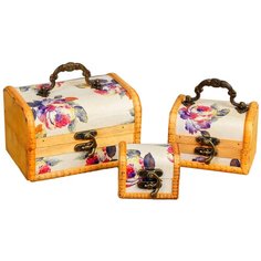 Шкатулка дерево сундучок (набор 3 шт) "Нежность" МИКС 14х9х101,5 см, 10,5х7х7,5 см 1519705 Сима ленд